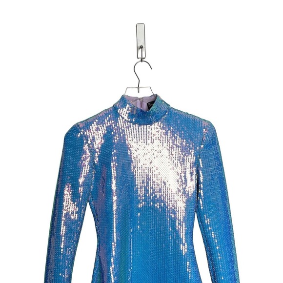 David Koma Sequin Keyhole Back Cutout Mini Dress Gradient Blue Size UK 6 US 0 XS - Picture 11 of 13